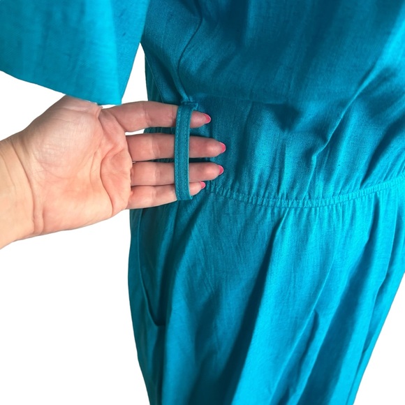 Vintage 80s bright blue linen blend women’s maxi dress SZ 10 - Picture 7 of 12
